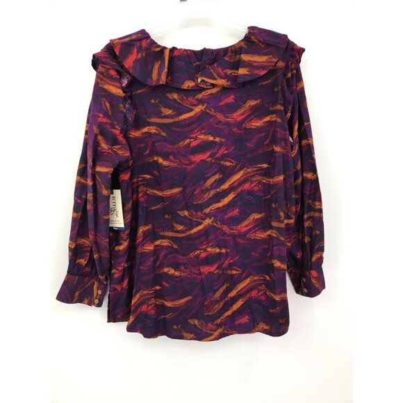 Terra & Sky Plus Size Long Sleeve Ruffle Blouse Top Purple Multi 3X NEW - Picture 6 of 8
